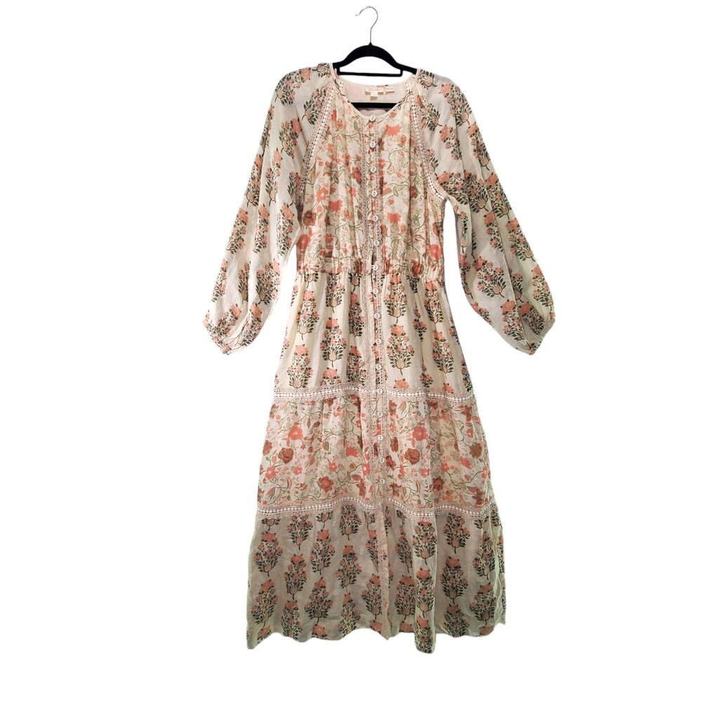 sz L Let Me Be Anthropology Wonton Flower Print Maxi Dress Free People Letmebe